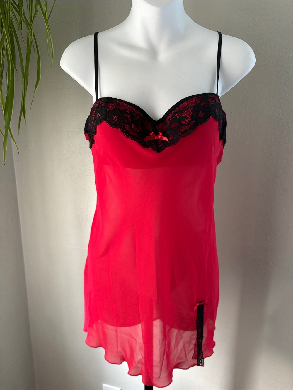 Apt. 9 Red Chemise with Black Lace Trim